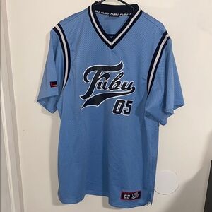 90s vibe Fubu Men's Blue Baseball Jersey Shirt